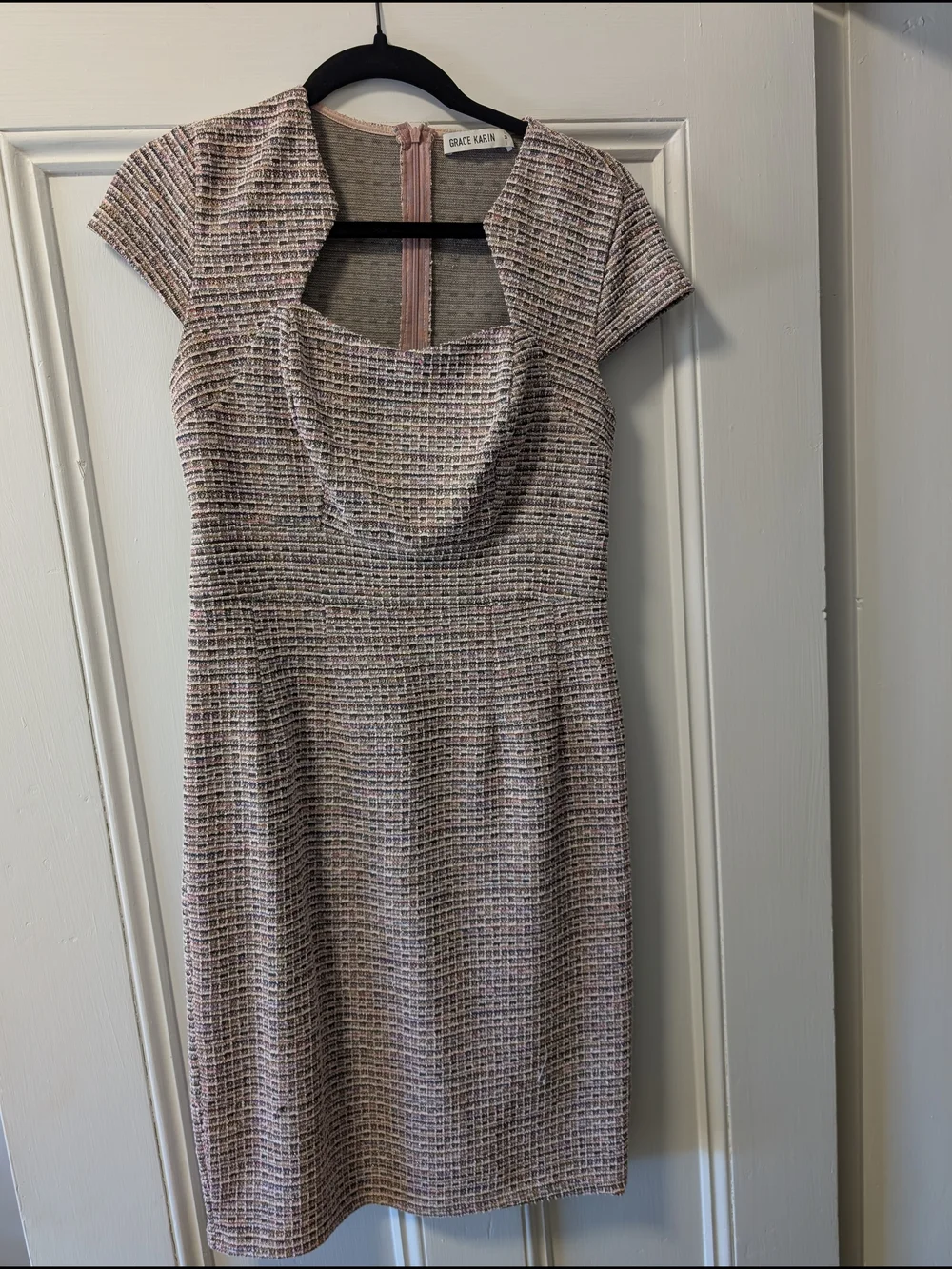 Grace Karin Blush Tweed Midi Sheath Dress - Picture 1 of 3